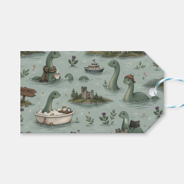 Etiqueta Para Presente Monstro do Lago Ness (Frente (horizontal))