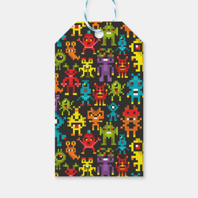 Etiqueta Para Presente Monstros de 8 bits Pixel (Frente)