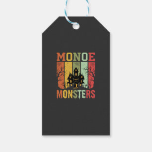 Etiqueta Para Presente Monstros Retrô de Casa Assombrada de Halloween