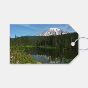 Etiqueta Para Presente Monte Rainier Lake Refletido com flores selvagens