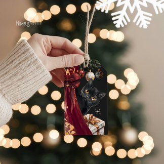 Etiqueta Para Presente Moody Black Cat Elegant Christmas Gift Tag