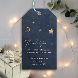 Etiqueta Para Presente Moon Stars Starry Night Navy Blue Gold Baby Shower