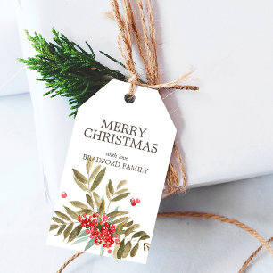 Etiqueta Para Presente Morangas Clássicas de Natal em Aquarela Personaliz