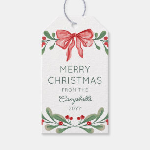 Etiqueta Para Presente Morangos Arco de Natal Vermelho em Aquarela Feliz
