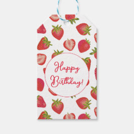 Etiqueta Para Presente Morangos Vermelhos de Verão Feliz Aniversário