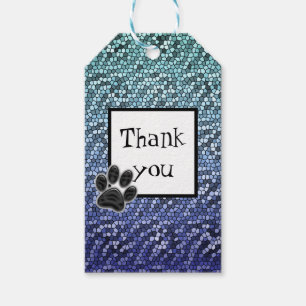 Etiqueta Para Presente Mosaico Azul Obrigado Cachorro Pata Pet Sitter