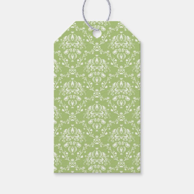 Etiqueta Para Presente Moss Green Damask (Frente)