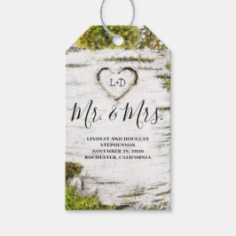 Etiqueta Para Presente Mossy Birch Tree Heart Sr. e Sra. Wedding