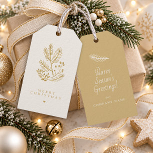 Etiqueta Para Presente Motivo de Folhagem de Inverno de Natal Dourado Mar