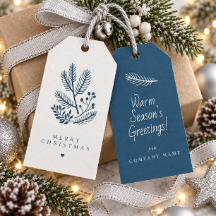 Etiqueta Para Presente Motivo de Folhagem de Inverno de Natal Prata Azul 