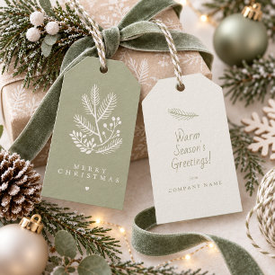 Etiqueta Para Presente Motivo de Folhagem de Inverno de Natal Sage Marfim
