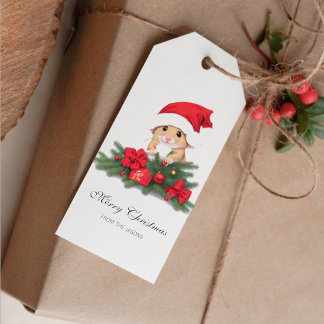 Etiqueta Para Presente Mouse bonito com o Red Hat Xmas personalizado