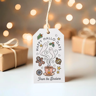 Etiqueta Para Presente Mug de café rosa com fantasmas no Natal
