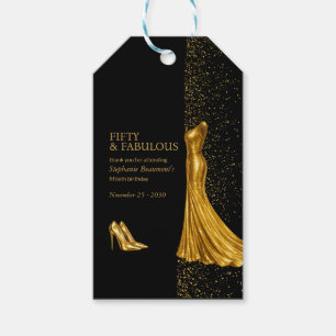 Etiqueta Para Presente Mulher Elegante Fabulosa Vestido Dourado Aniversár