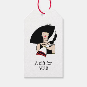 Etiqueta Para Presente Mulher Vintage Art Déco Vestindo Luvas de Chapéu C