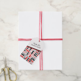 Etiqueta Para Presente Multilíngue Obrigado Tipografia Vermelha Preta