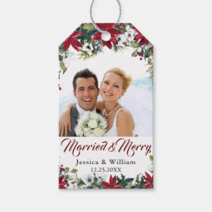 Etiqueta Para Presente Mural de Natal Vermelho Favor de Foto de Casamento