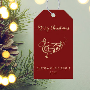 Etiqueta Para Presente Música Notas Elegantes Ouro Coral Músico Natal