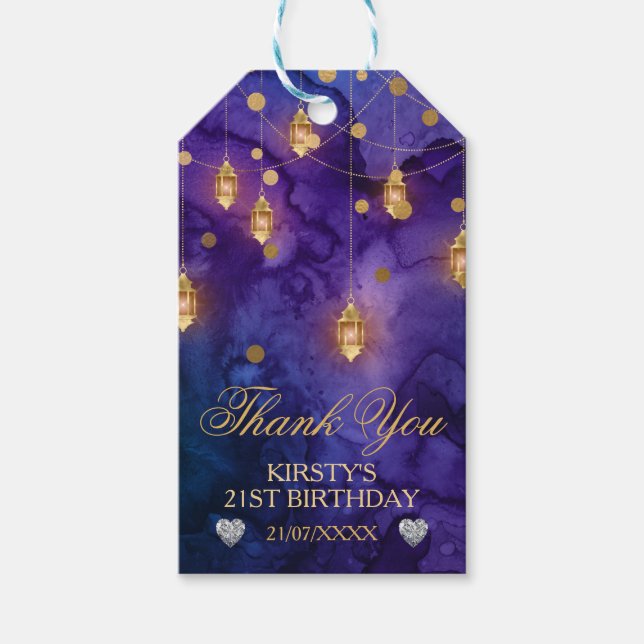 Etiqueta Para Presente Mystic Fantasy Night Lanteres & Bokeh Birthday (Frente)