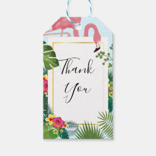 Etiqueta Para Presente Na moda cor-de-rosa Flamingo e Folhas Tropicais Ob