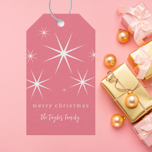 Etiqueta Para Presente Na moda de Retro - Vintage Blush Pink & White Chri