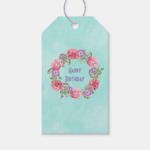 Etiqueta Para Presente Na moda Floral Watercolor Wreath Happy Birday