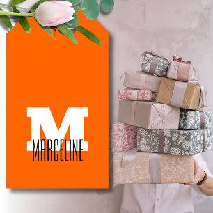 Etiqueta Para Presente Na moda Modern Name Inicial Neon Sunset Orange