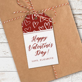 Etiqueta Para Presente Na moda Red White Hearts Happy Valentines Day