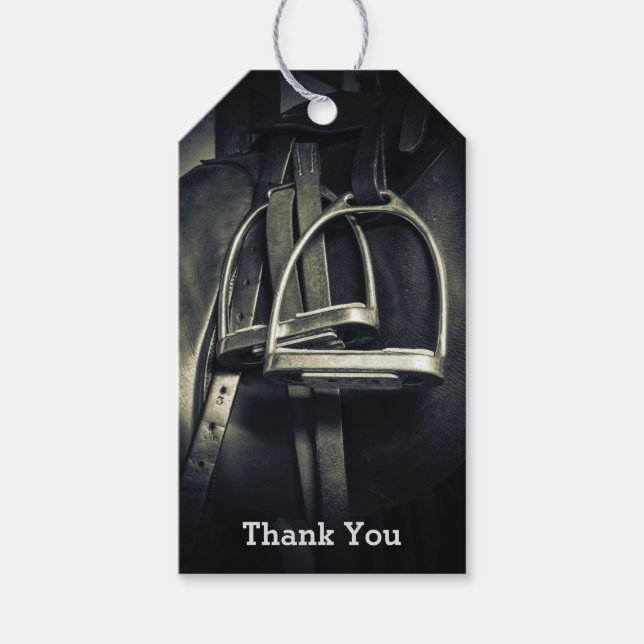 Etiqueta Para Presente Na moda Silver Stirrups Inglês Saddle Obrigado (Frente)