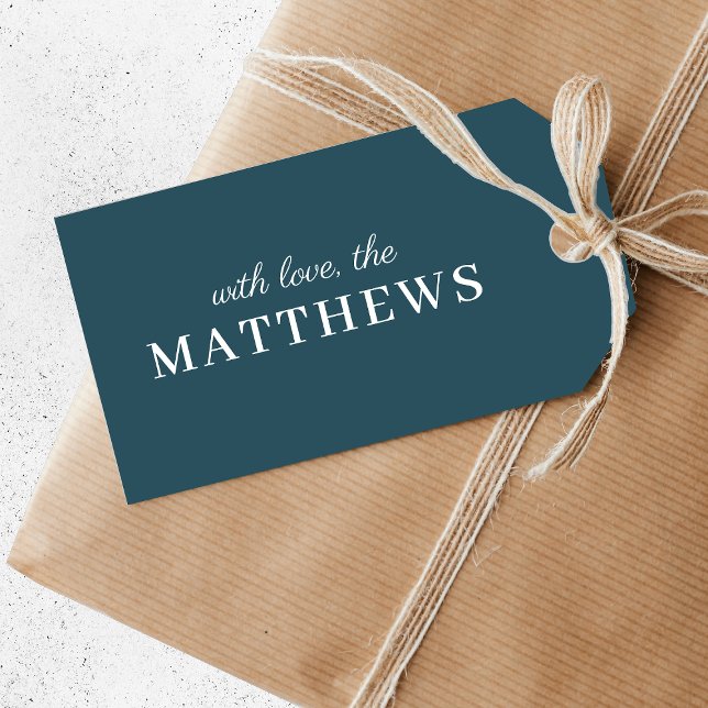 Etiqueta Para Presente Na moda Teal | Nome Azul Mínimo Moderno (Custom “with love” tags for year round elegant wrapping and gifting)