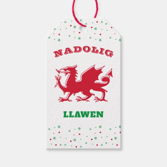 Etiqueta Para Presente Nadolig Llawen Red Welsh Dragon Feliz Natal (Frente)