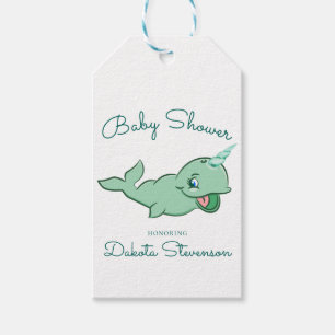 Etiqueta Para Presente Narwhal Green Chá de animação de Cute Mint Ch