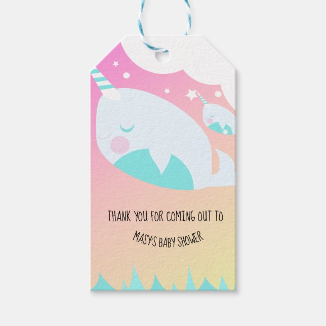 Etiqueta Para Presente Narwhale Ombre Chá de fraldas Ombré (Frente)
