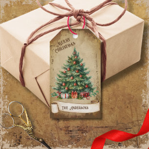 Etiqueta Para Presente Natais vintages Retro Árvore Feliz Natal