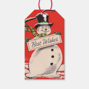 Etiqueta Para Presente Natais vintages retrorados Snowman Melhores Desejo