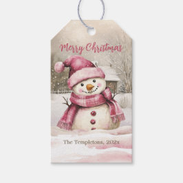 Etiqueta Para Presente Natais vintages Rosa Snowman