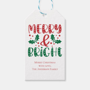 Etiqueta Para Presente Natal Alegre e Brilhante Azevinho Vermelho e Verde