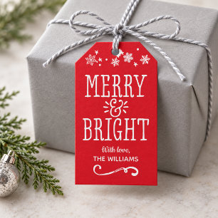 Etiqueta Para Presente Natal Alegre e Brilhante Floco de Neve Vermelho