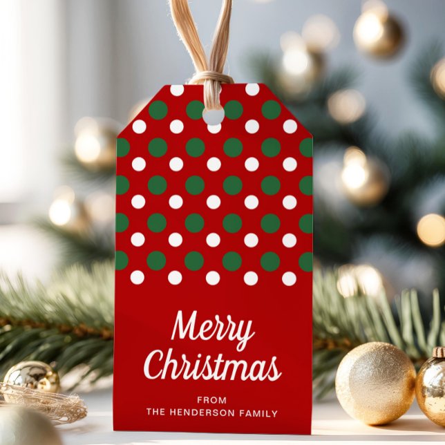 Etiqueta Para Presente Natal Alegre Pontos Polka Vermelhos Modernos (Modern Red Polka Dots Merry Christmas Gift Tags)