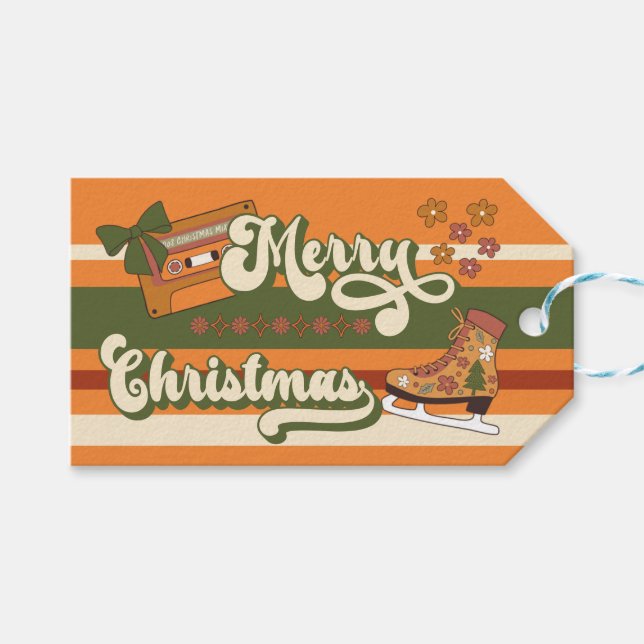 Etiqueta Para Presente Natal Alegre Retro Groovy anos 70 (Frente (horizontal))