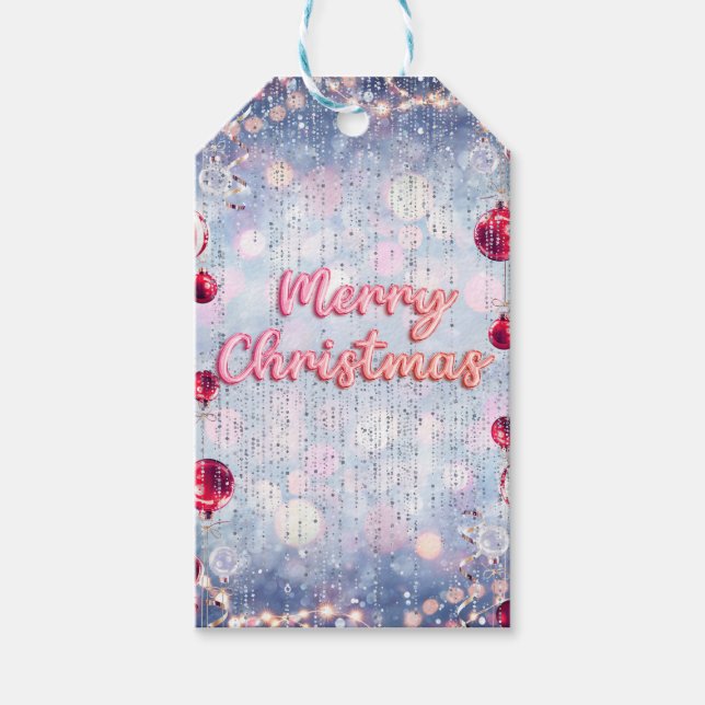 Etiqueta Para Presente Natal Alegre Rosa & Prata Retro (Frente)