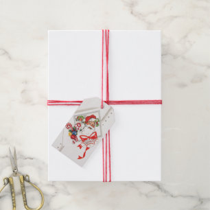 Etiqueta Para Presente Natal Antigo, Papai Noel com Bengalas de Natal