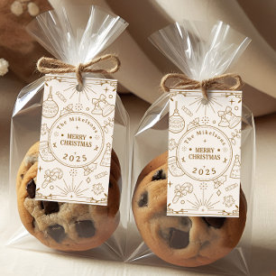 Etiqueta Para Presente Natal Arte Linha Dourada Elegante