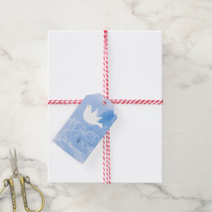Etiqueta Para Presente Natal azul da aguarela da paz, do amor e da