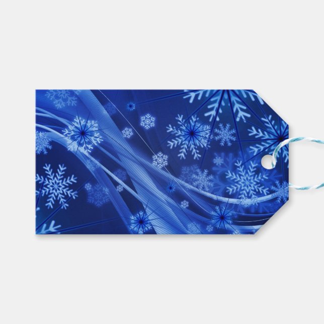 Etiqueta Para Presente Natal Azul Flocos de Neve de inverno (Frente (horizontal))