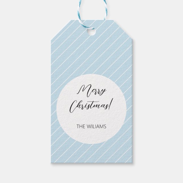 Etiqueta Para Presente Natal Azul Simples Geométrico (Frente)