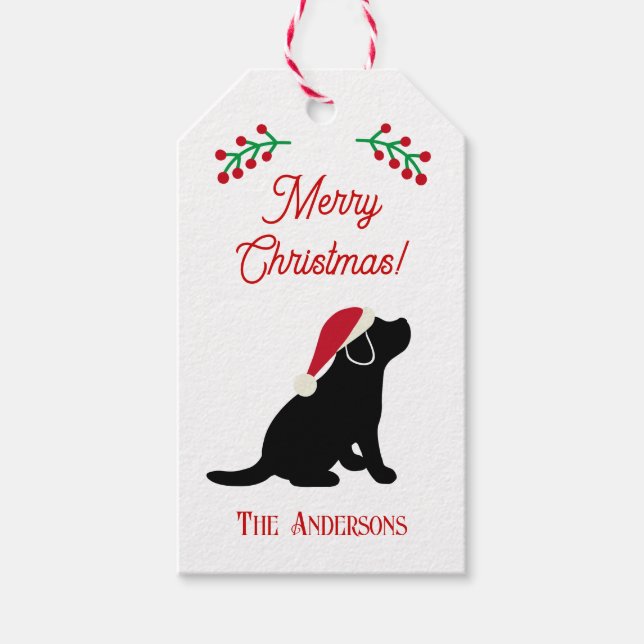 Etiqueta Para Presente Natal Black Labrador Puppy Silhouette (Frente)
