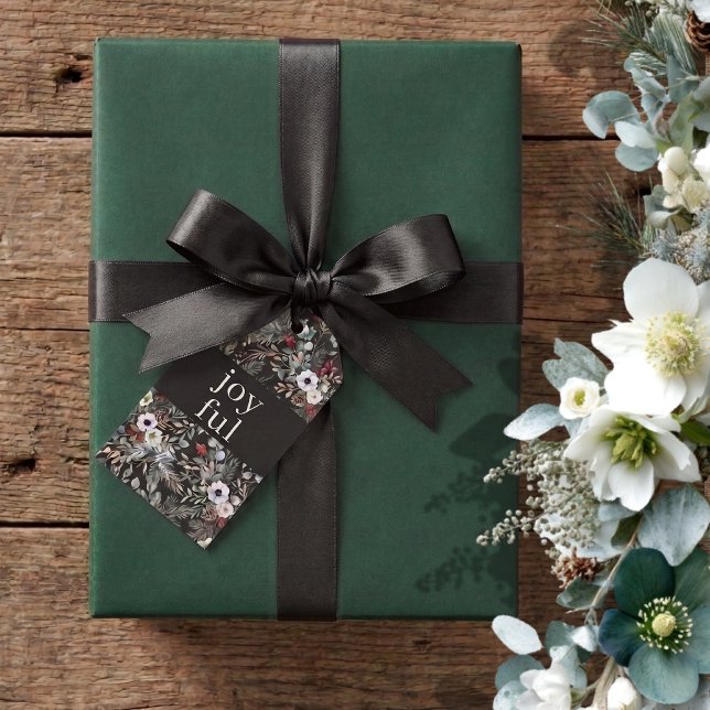 Etiqueta Para Presente Natal Botânico Alegre  (Joyful Botanical Christmas Gift Tags by Ricaso. A stunning floral tag for your holidays gift giving)