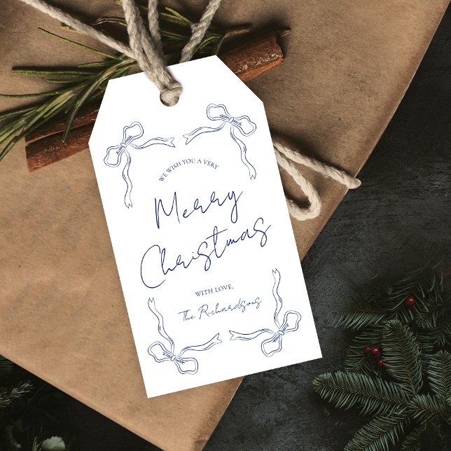 Etiqueta Para Presente Natal Branco e Azul Único (Criador carregado)