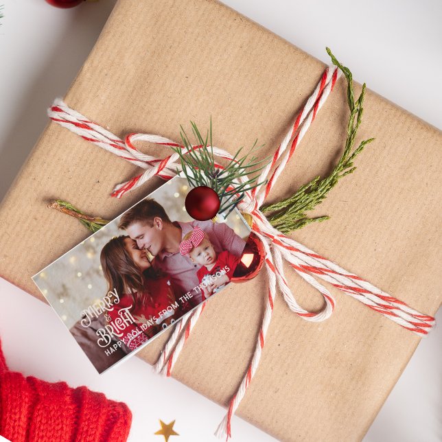 Etiqueta Para Presente Natal Brilhante da Feliz da Estrela Vermelha (Criador carregado)